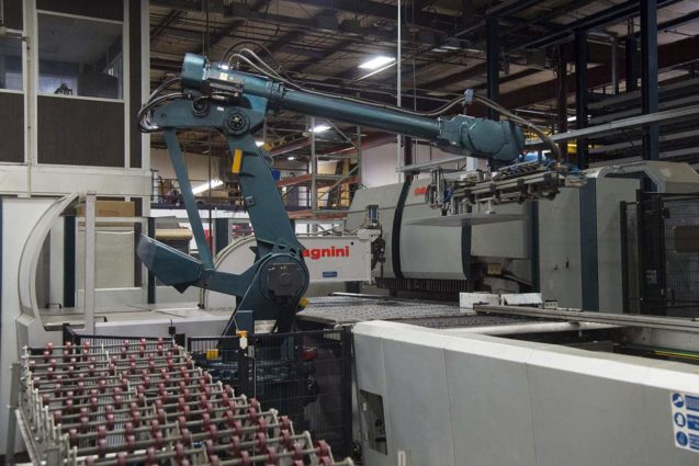 Salvagnini CNC Panel Bender machinery in manufacturing warehouse