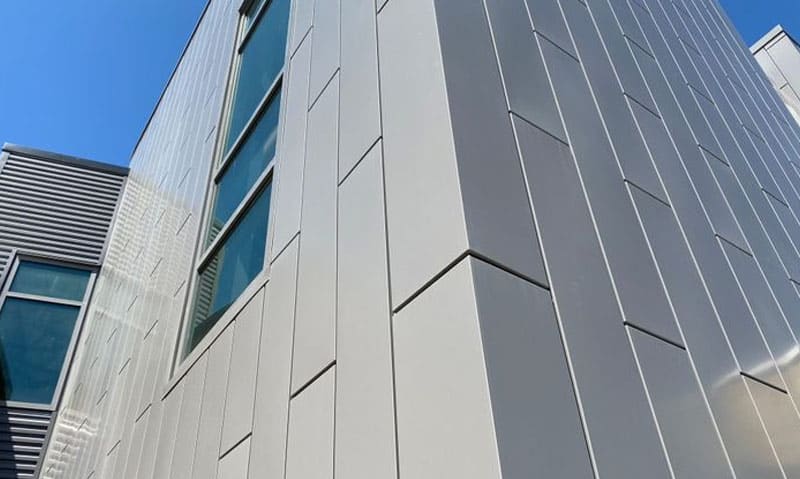 view of metal wall panels on commercial building